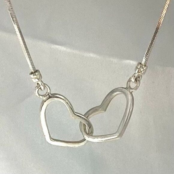 AOA Sterling 925 16” Double Heart Silver Necklace - Picture 6 of 10